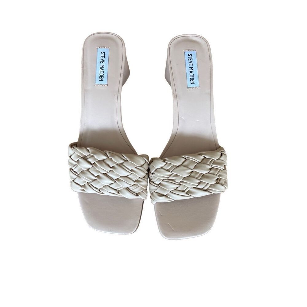 Steve Madden Womens Tan Braided Open Toe Block Heel Sandal Size 9.5
